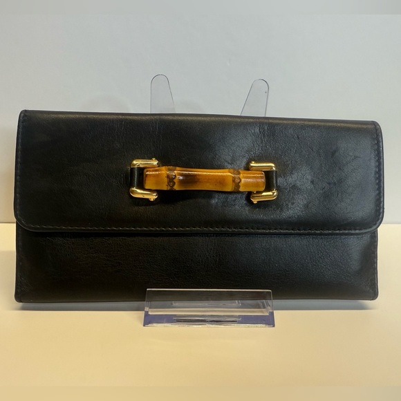 Gucci Black Leather Wallet with Bamboo Accent - Picture 1 of 11